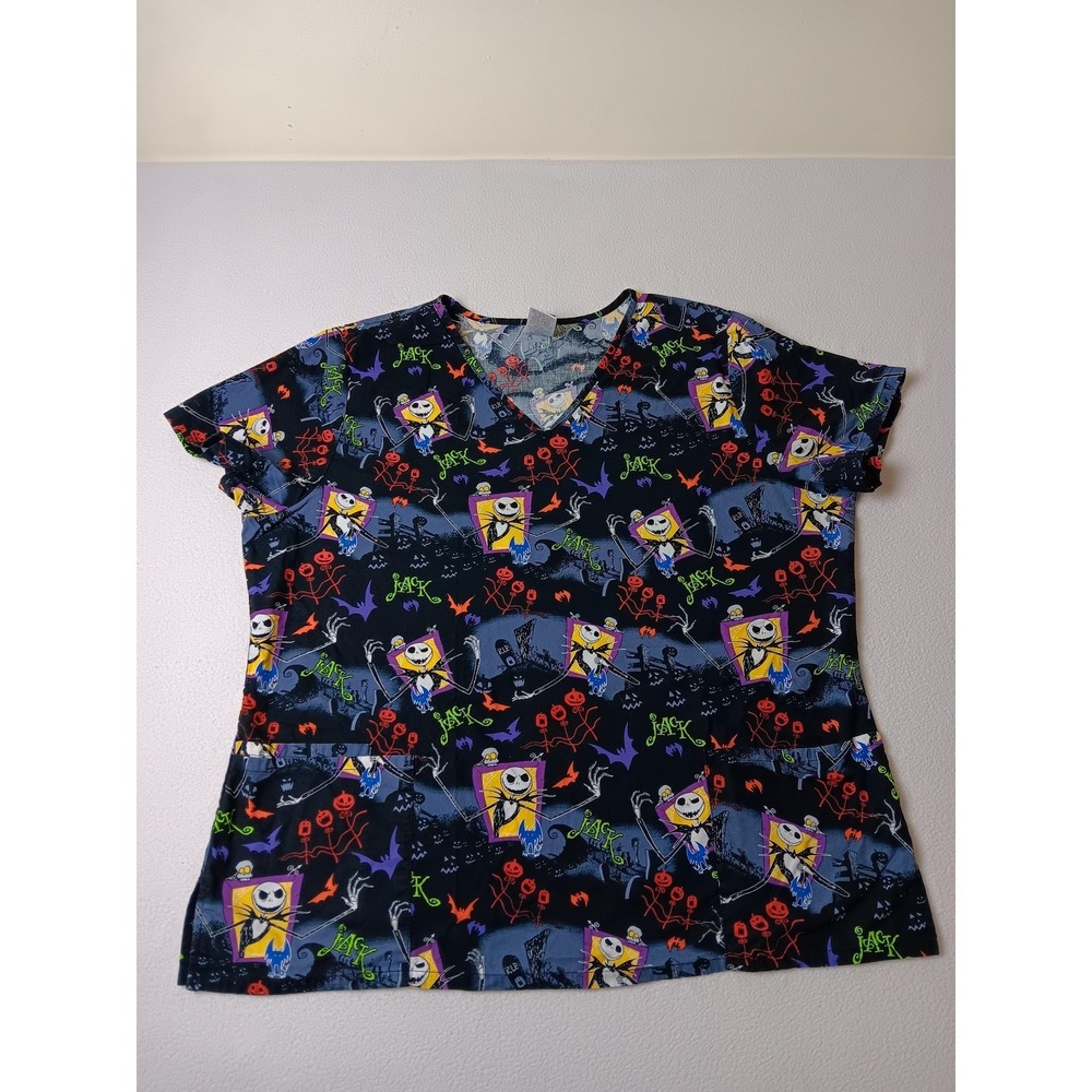Disney Tim Burton Nightmare Before Christmas Jack Shirt Womens XL Black V-Neck